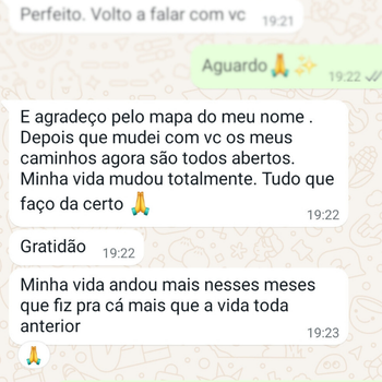 Depoimento WhatsApp: minha vida mudou totalmente após o mapa do meu nome